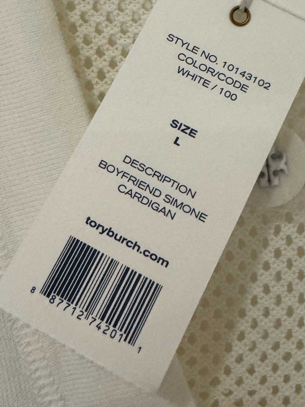 Tory Burch white boyfriend Simone Cardigan fishnet back and sleeves - Picture 4 of 7